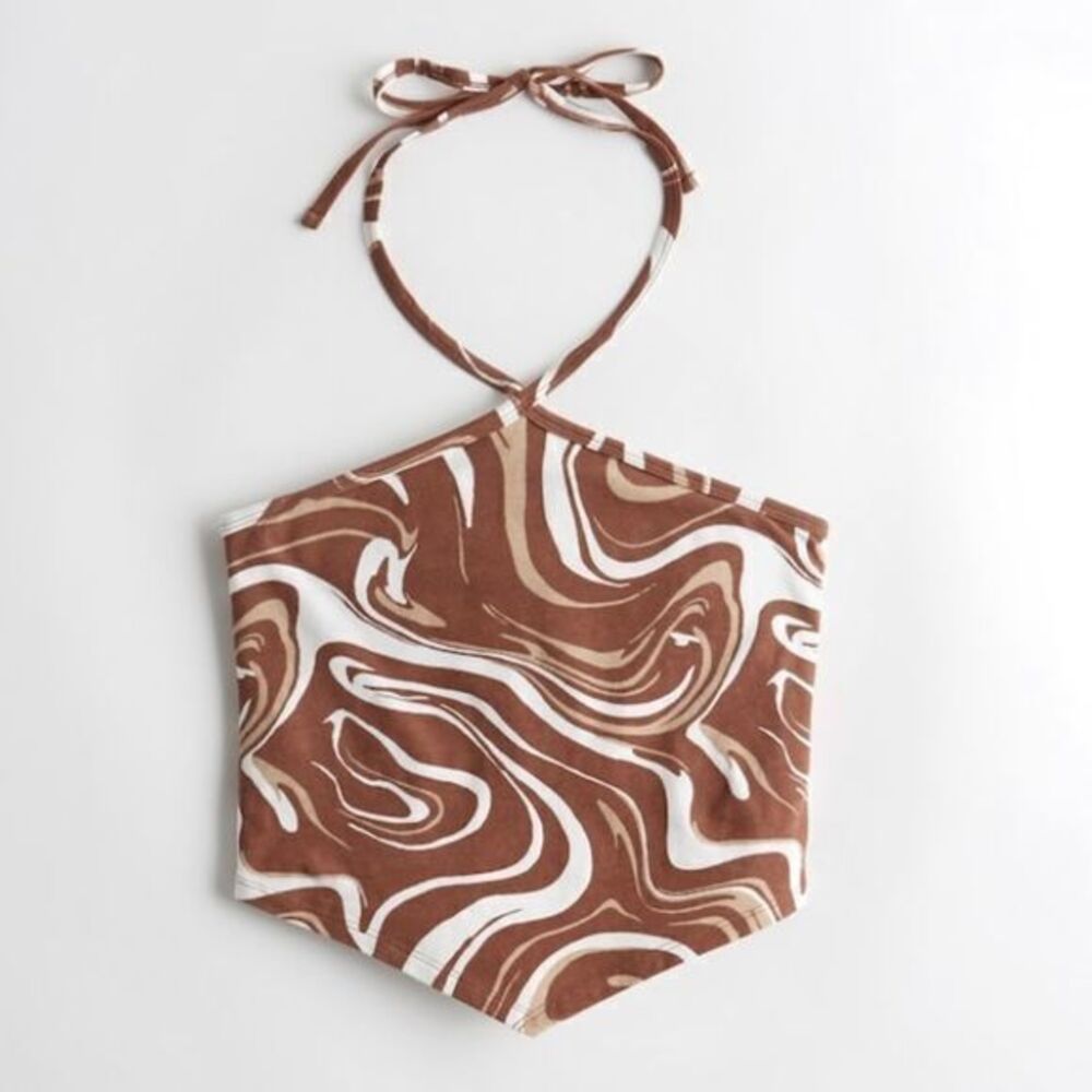 NWT - Hollister Women’s Y2K Bandana Hem Halter Crop Top (Dark Brown Pattern / M)